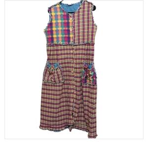 Country Pickins Red Yellow Cottagecore Patchwork Plaid Retro Dress
